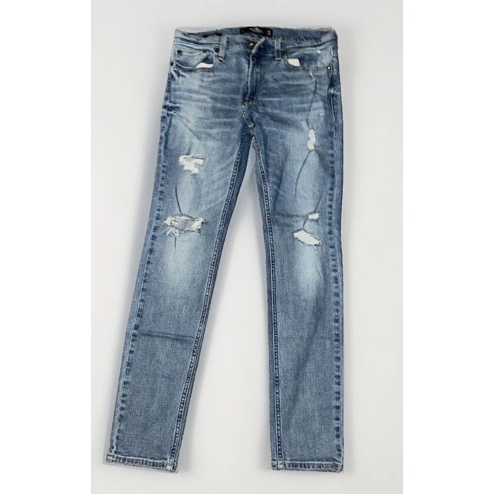 Hollister Super Skinny Epic Flex Jeans W30 L30 Light Wash Ripped Distressed